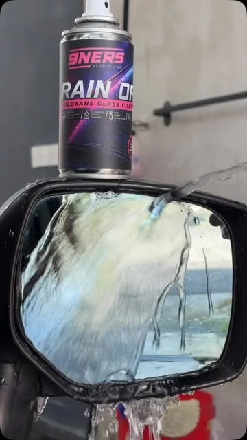 Rain Off applied on a side mirror — the result